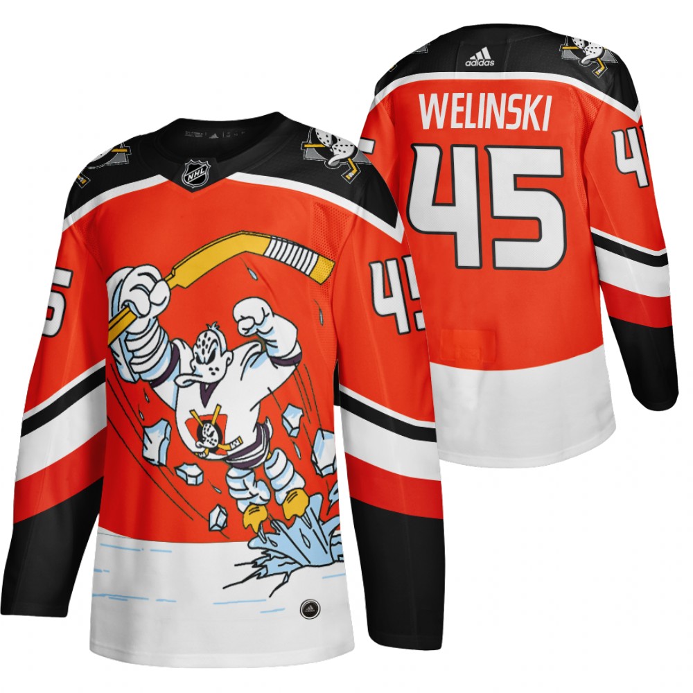 2021 Adidias Anaheim Ducks 45 Andy Welinski Red Men Reverse Retro Alternate NHL Jersey